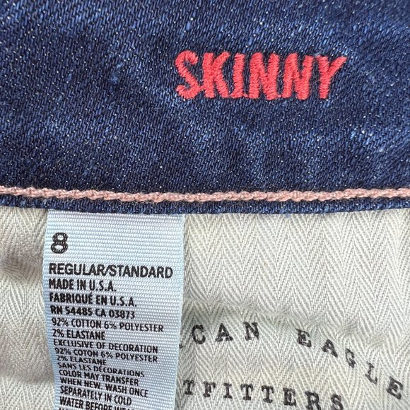 American Eagle Jean Women 8 Skinny Dark Blue Whisker Cone Stretch Denim USA Made - Picture 7 of 16
